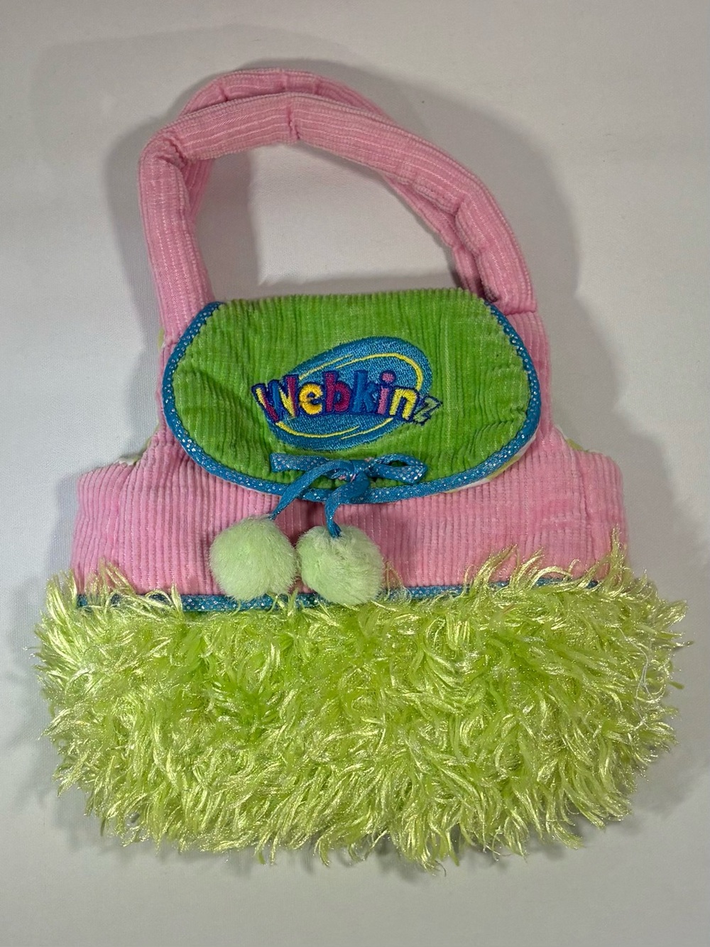 👜 GANZ WEBKINZ 8 INCH CARRIER PURSE PET BAG TOTE PINK GREEN PLUSH ACCESSORY 👜